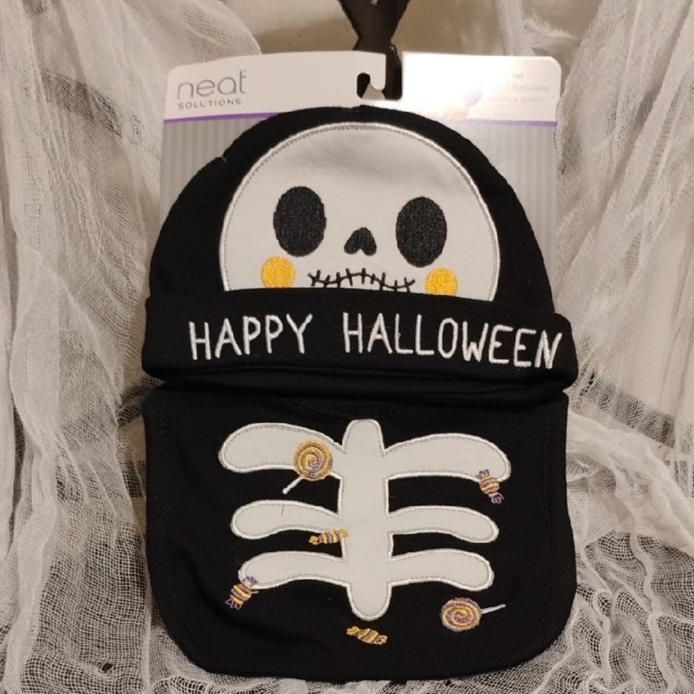 Black and White Skeleton Baby bib and hat combo